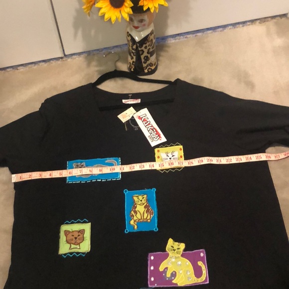 3x Black Cotton blouse with cat appliqués sparkles - Picture 7 of 10